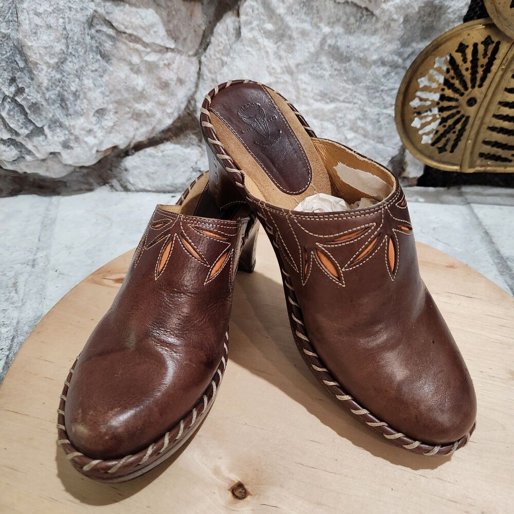 Frye Boho Mules Clogs Western Cut Out Brown Leather Size Women's 6.5